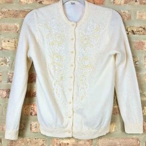 Vintage Cream Embroidered Pearl Button Cardigan S